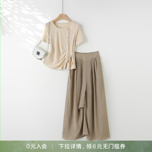 IHIMI/海谧 2026年夏季新款时尚简约休闲百搭T恤宽松休闲裤套装女