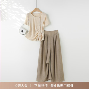 新款 2025年夏季 时尚 简约休闲百搭T恤宽松休闲裤 女 IHIMI 套装 海谧