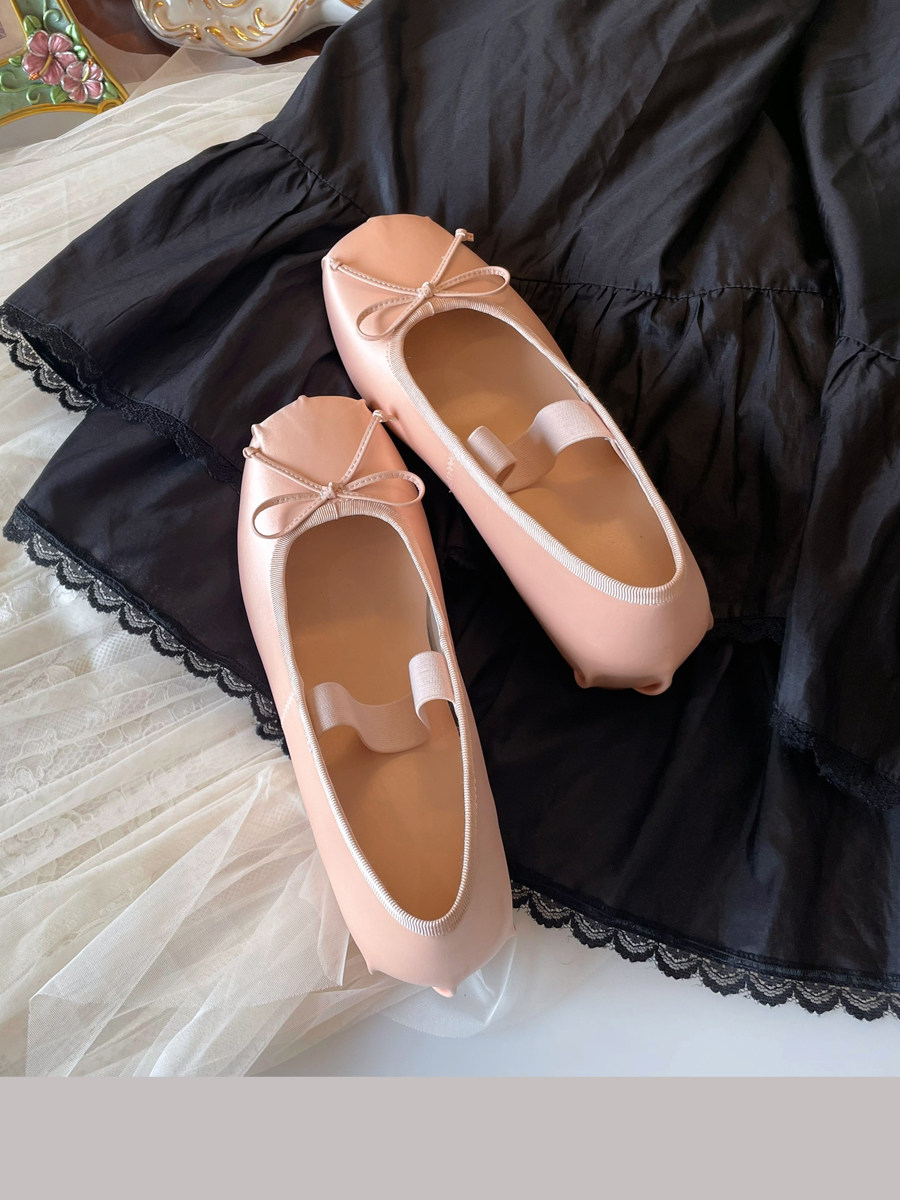 XI RAKUTEN 5CM SMALL SMALL FOOT INNER HEIGHT SMALL SIZE SILK SATIN BOW LINE BAND BALLET SINGLE SHOES WOMEN