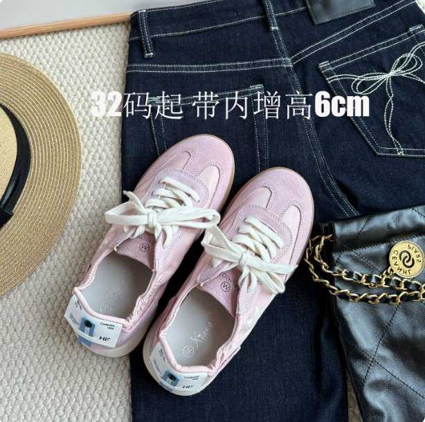 32码~囍乐天 6cm小个子内增高芭蕾德训鞋休闲阿甘鞋运动小白鞋