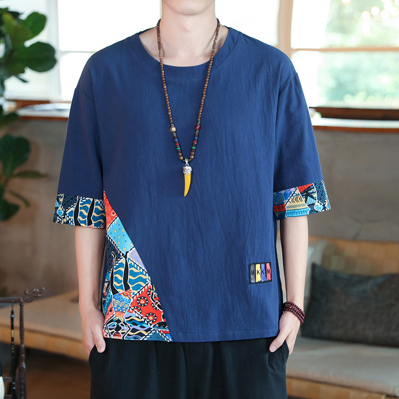 风男士拼色T恤宽松大码薄款圆领T220/P30，男装T恤，钱塘322（原A036）