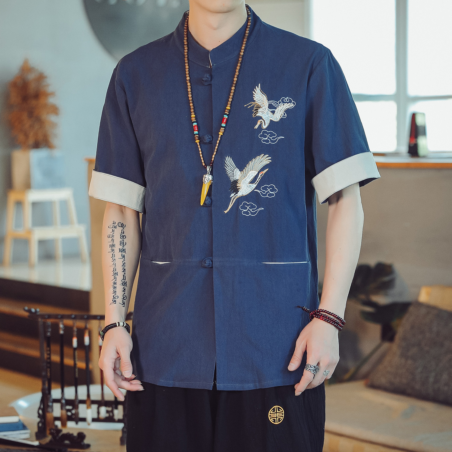 风刺绣短袖薄款T恤男大码短袖YM73/P55,男装T恤,钱塘322（原A036）