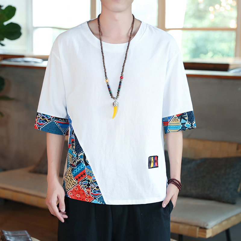 风男士拼色T恤宽松大码薄款圆领T220/P30，男装T恤，钱塘322（原A036）