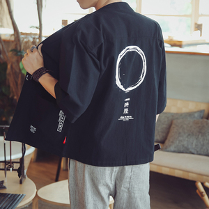 风亚麻七分袖开衫男薄款复古日系和服开衫道袍A036-HF03/P40图片