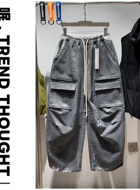 呡.TREND THOUGHT丨JIUJIN加厚抓绒工装裤宽松阔腿裤