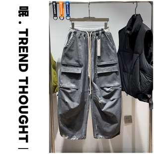 呡.TREND THOUGHT丨JIUJIN加厚抓绒工装裤宽松阔腿裤