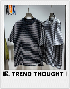 呡. TREND THOUGHT丨 YZZM 条纹磨破做旧短袖