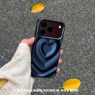ins韩系简约纯色紫色立体爱心苹果18pro手机壳适用iPhone18promax小众高级感17超火新款16少女15全包保护套软