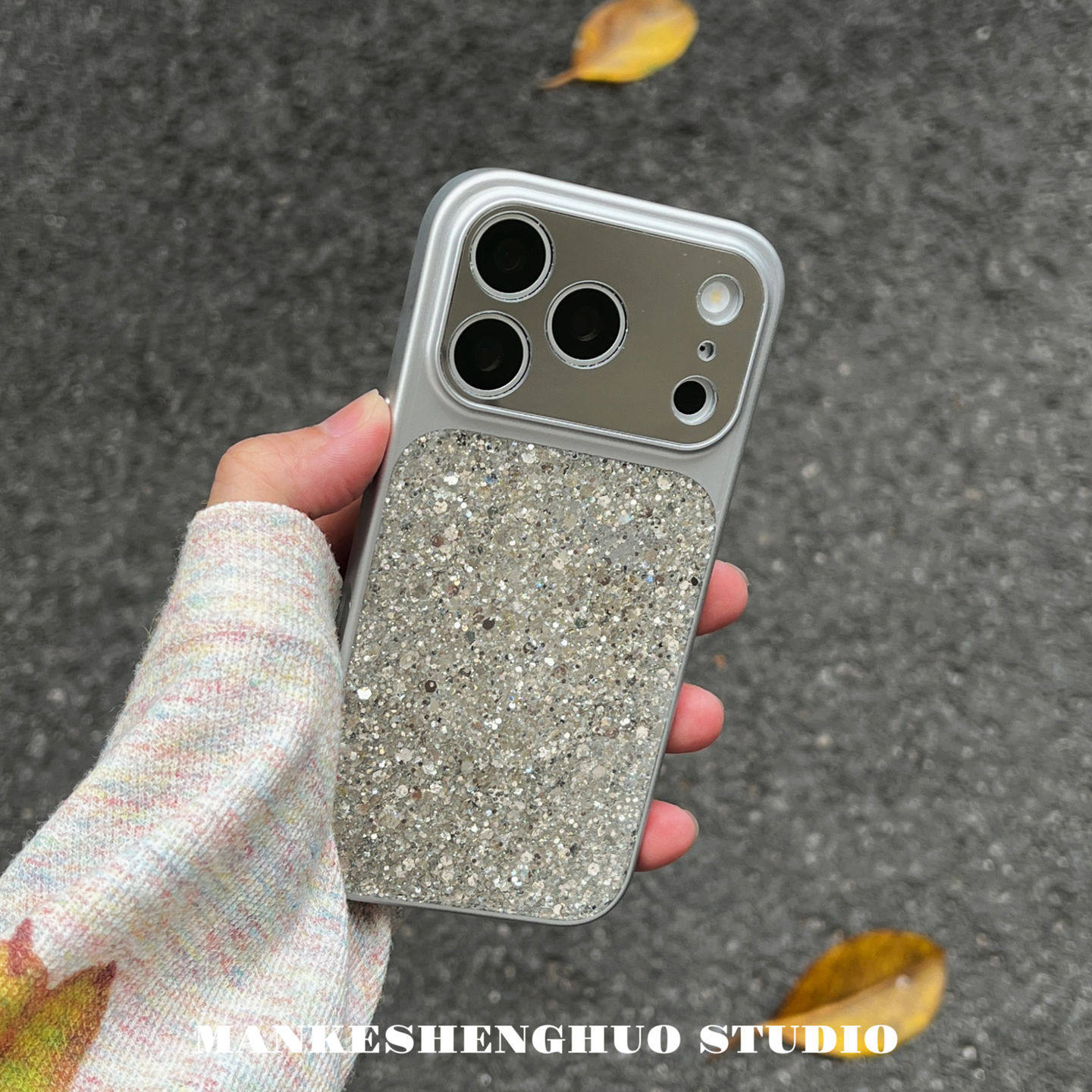韩系ins简约银色闪粉亮片苹果17手机壳适用iPhone16promax小众高级感15超好看独特超火新款14全包镜头保护套
