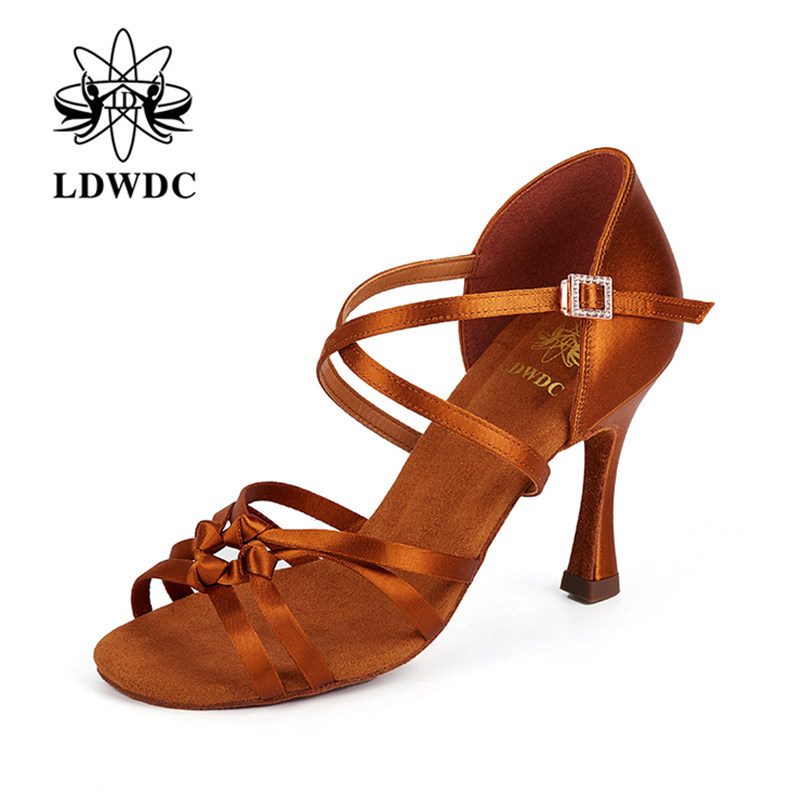 LDWDC女式缎面专业拉丁舞鞋专业比赛考级软底中高跟跳舞鞋练习鞋