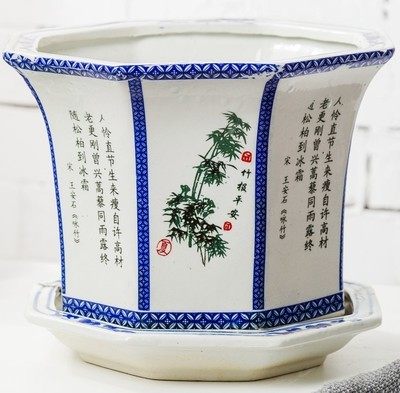 景德镇青花瓷陶瓷八角花盆蓝边高脚带陶瓷托盘高温瓷家用多肉透气,鲜花速递/花卉仿真/绿植园艺,花盆,淘宝优惠券,粉丝福利购,淘宝优惠卷