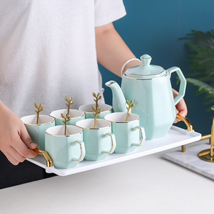 客厅茶杯茶具花茶壶家用高档带托盘水具陶瓷 轻奢水杯家庭套装