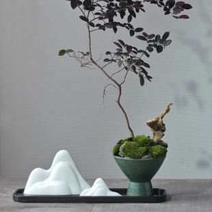 饰品家居复古简约假山造景新中式 陶瓷花瓶苔藓球花器装 摆件水果碗