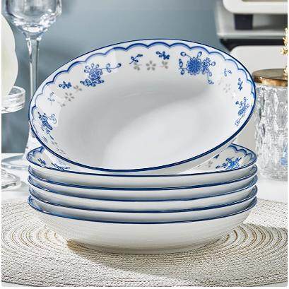 景德镇青花瓷盘家用新款好看的盘子菜盘可微波易清洁圆盘碗餐具