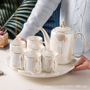 客厅陶瓷茶具茶杯子茶壶家用高档水具杯具 轻奢冷水壶水杯套装