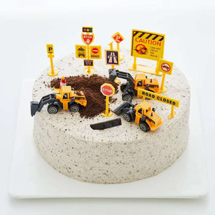 蛋糕装饰摆件迷你工程车挖土机指路牌警示牌路标儿童蛋糕插件装扮