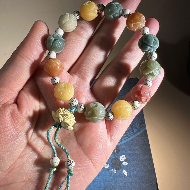 有钱花财神莲花菩提根手串水草玛瑙白玉菩提女款平安闺蜜多宝手链