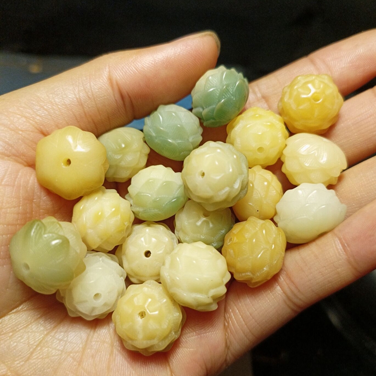 天然菩提根雕刻彩色莲花 多宝五层小莲花手链配饰菩提子雕刻饰品