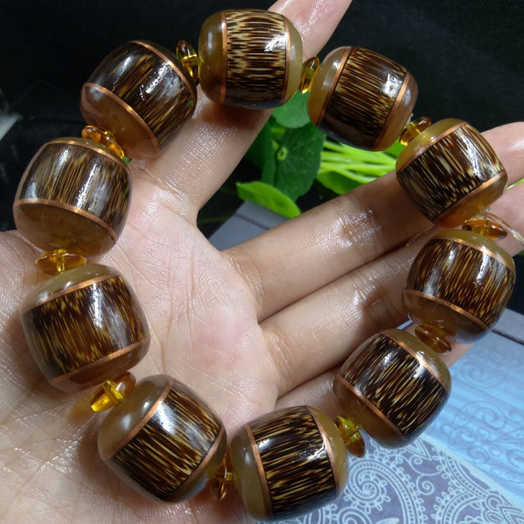 天然龙血镶嵌羊角18mm正宗金丝竹