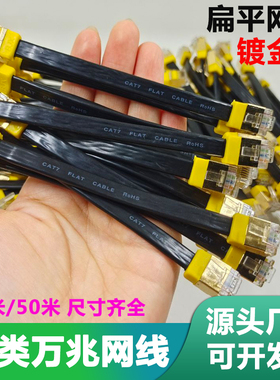 七类网线扁平cat7黑色白色双绞线0.2米 0.3 0.5 1米七类 扁平网线