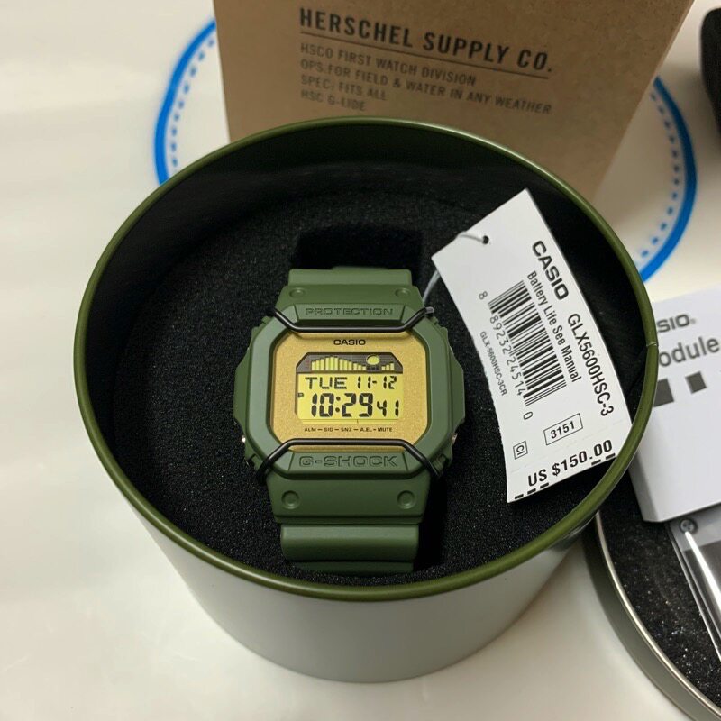 Herschel G-Shock GLX5600 HSC 联名 军绿防水抗震户外小方块手表