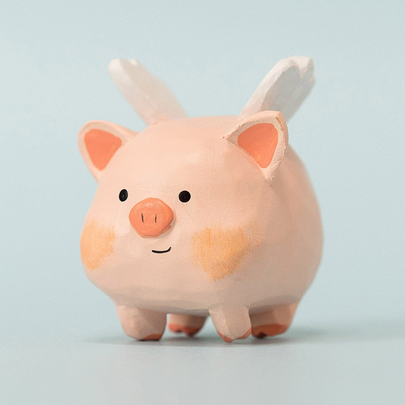 木雕小猪手工成品玩偶摆件