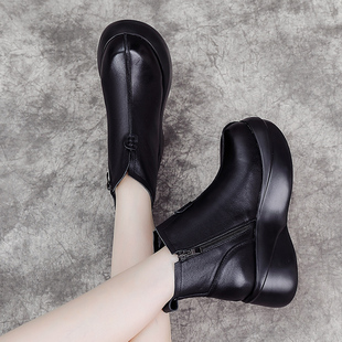 真皮靴子女2025新款秋冬马丁靴女士牛皮女靴软底女鞋松糕厚底短靴