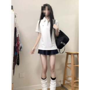 jk短袖 小个子正肩运动款 上衣 T恤女夏季 纯棉日系学院风白色polo衫