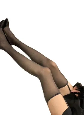 珠吊带高筒长筒袜连体高级感银丝腿袜发光细闪黑色满天星超薄