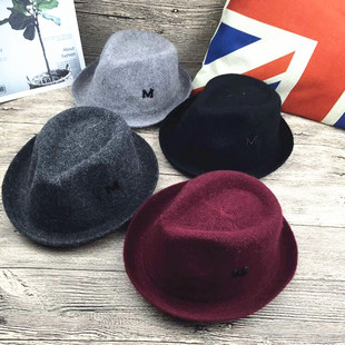 儿童羊毛爵士帽春秋新款男童羊毛呢子帽子宝宝英伦绅士 M 小礼帽
