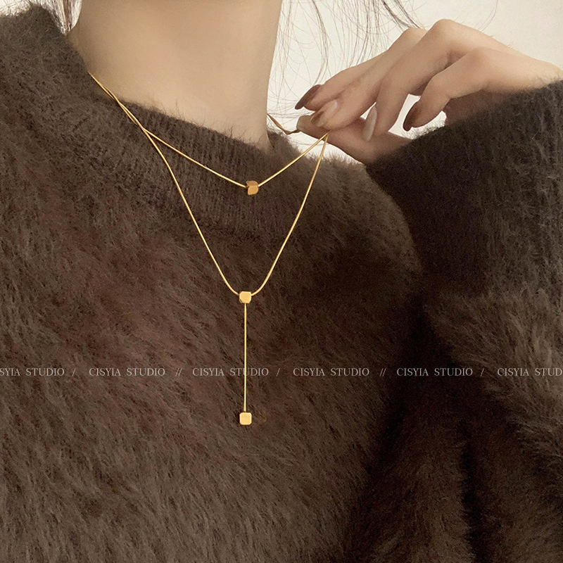 双层方块设计感小众项链