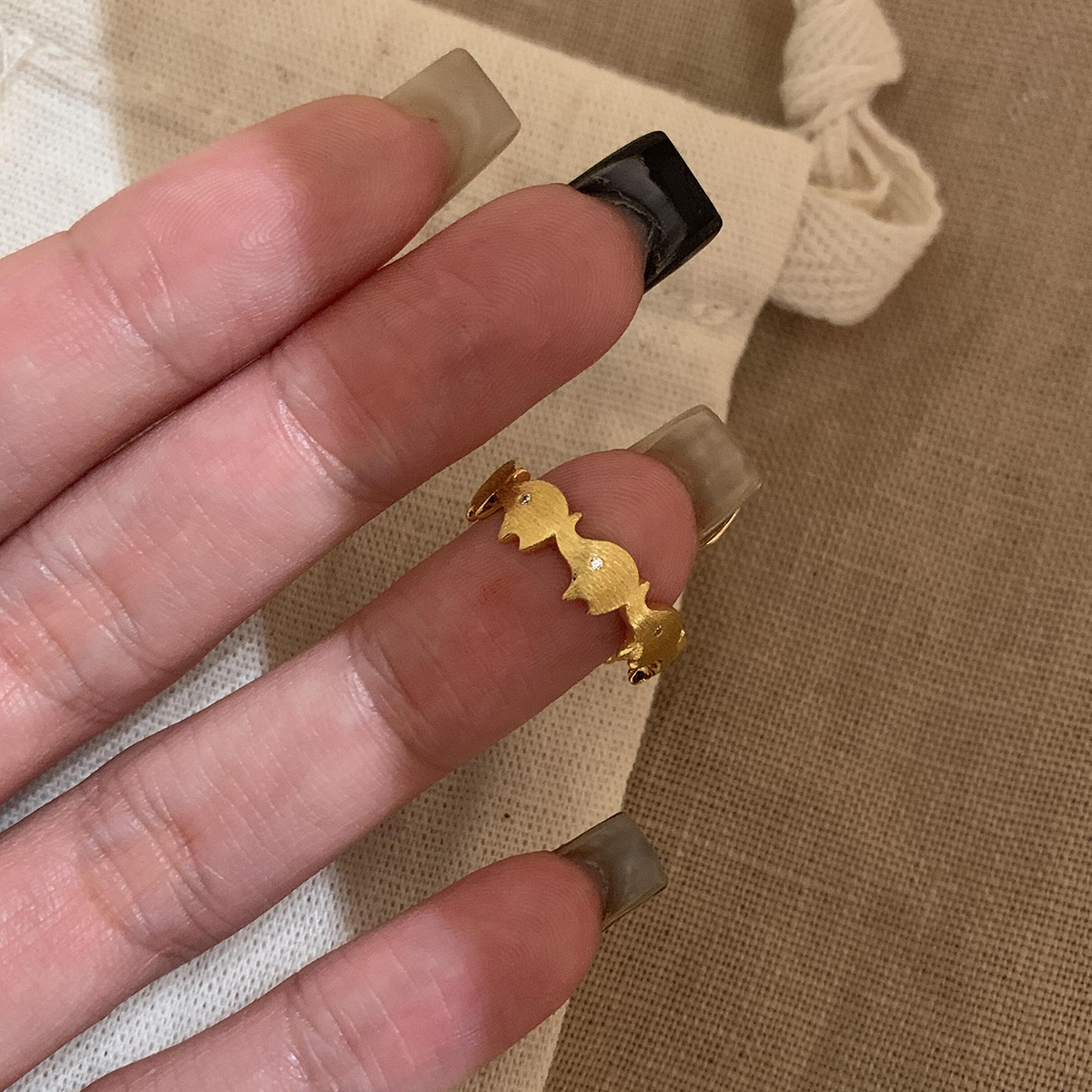 中古vintage吉象点钻拉丝金戒指