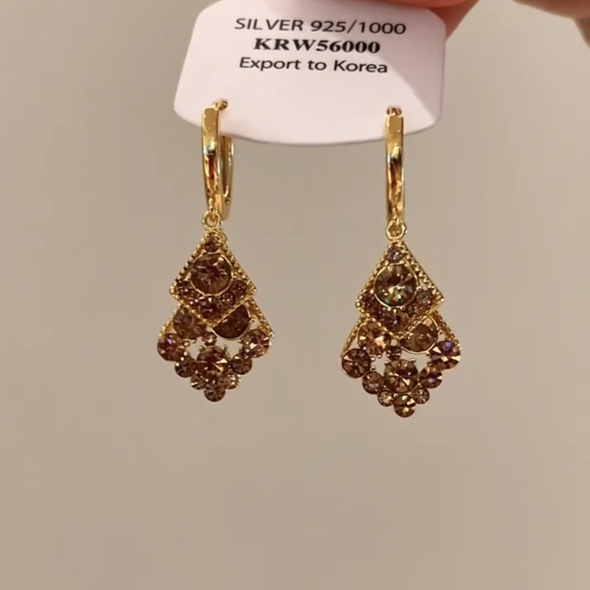 咖色锆石菱形金色耳扣女时尚百搭