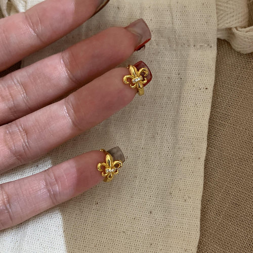 中古Vintage精致小巧鸢尾花耳圈耳扣女小众设计简约气质独特耳环