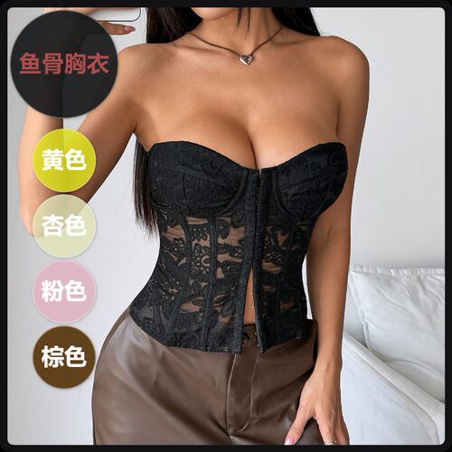 法式高级感设计刺绣鱼骨绑带露背抹胸背心女外穿内搭上衣