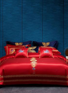 梦洁2021款高端婚庆中式纯棉长绒棉提花十件套正品 翠相思00319