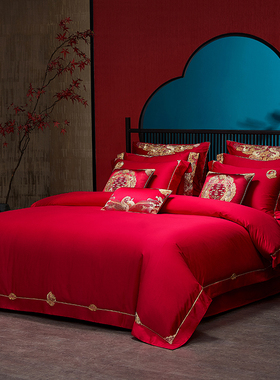 梦洁中式婚庆床品全纯棉大红色六件套商场高端正品 倾国倾城00785