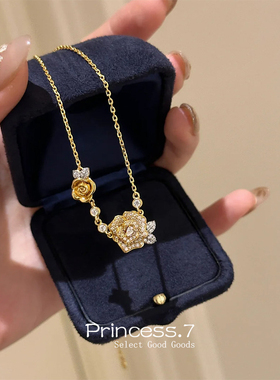 法式复古双色满钻项链