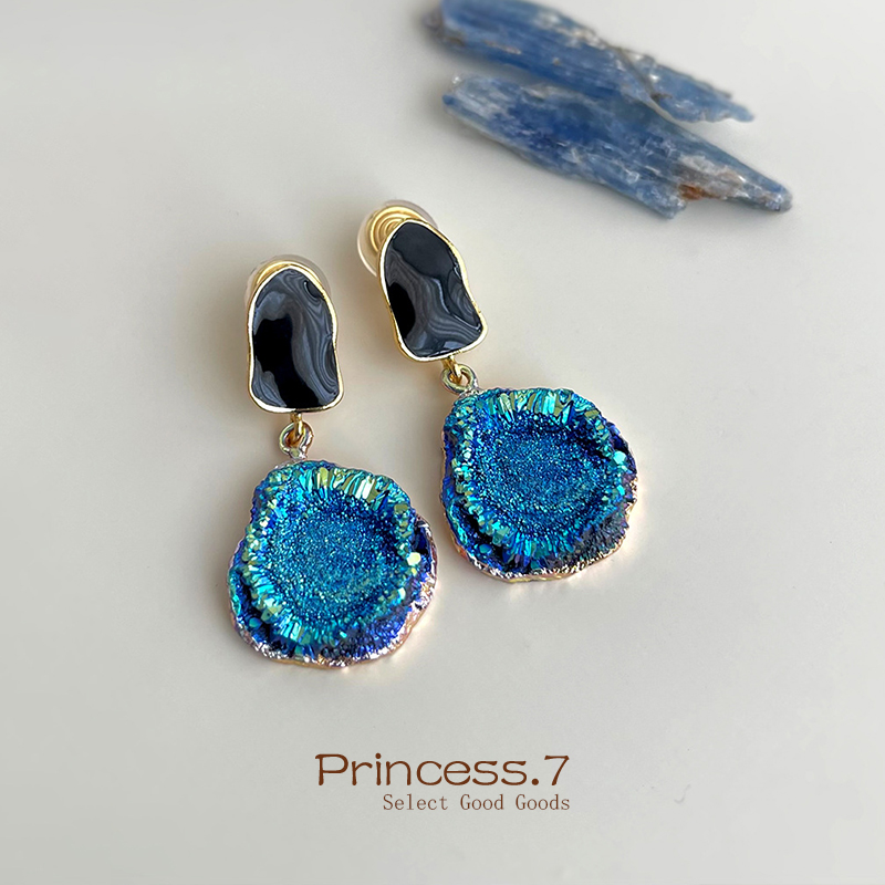 中古风矿石质感克莱因蓝色耳夹