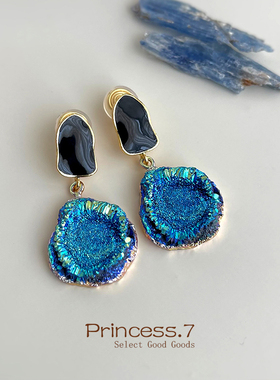 中古风矿石质感克莱因蓝色星系蚊香盘耳夹显白轻奢气质时尚复古潮