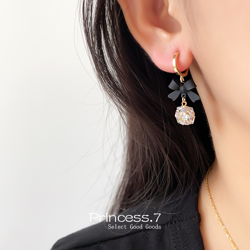 长款法式蝴蝶结锆石耳夹无耳洞女
