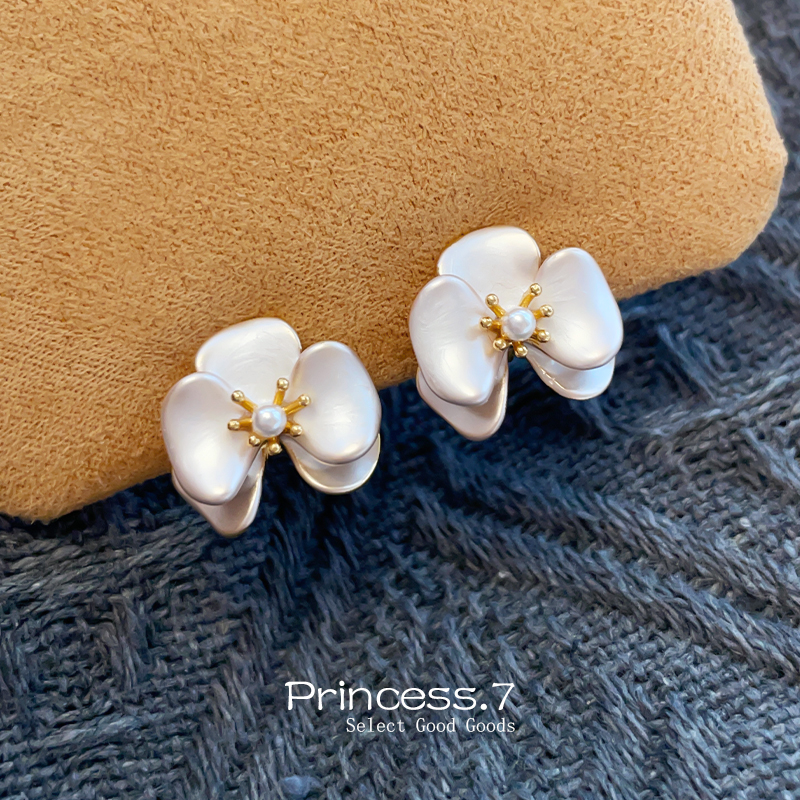 法式山茶花珍珠蚊香盘耳夹鸢尾花