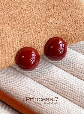 方圆脸相思耳圈耳夹红色珐琅釉显白百搭无耳洞耳饰新年秋冬精致款