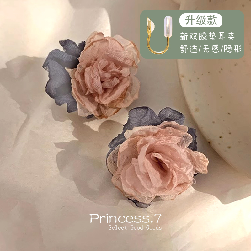 法式复古山茶花花朵耳夹