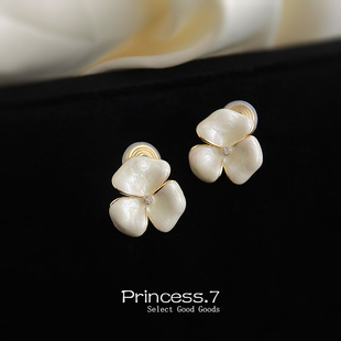 法式优雅轻奢蚊香盘耳夹无耳洞女小众鸢尾花珐琅滴釉镀真金耳饰品