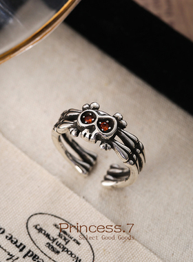 小红书爆款猫头鹰红宝石戒指女轻奢风时尚复古重工百搭开口食指环