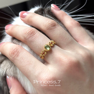 复古国风古法橄榄石彩宝戒指女士清透绿宝指环小众设计宫廷风百搭