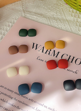 秋冬磨砂几何方块雾面显白复古耳钉高级感气质无耳洞耳夹耳环学生