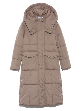 清货SNIDEL2019秋冬新品百搭纯色长款连帽面包棉服大衣SWFC195017