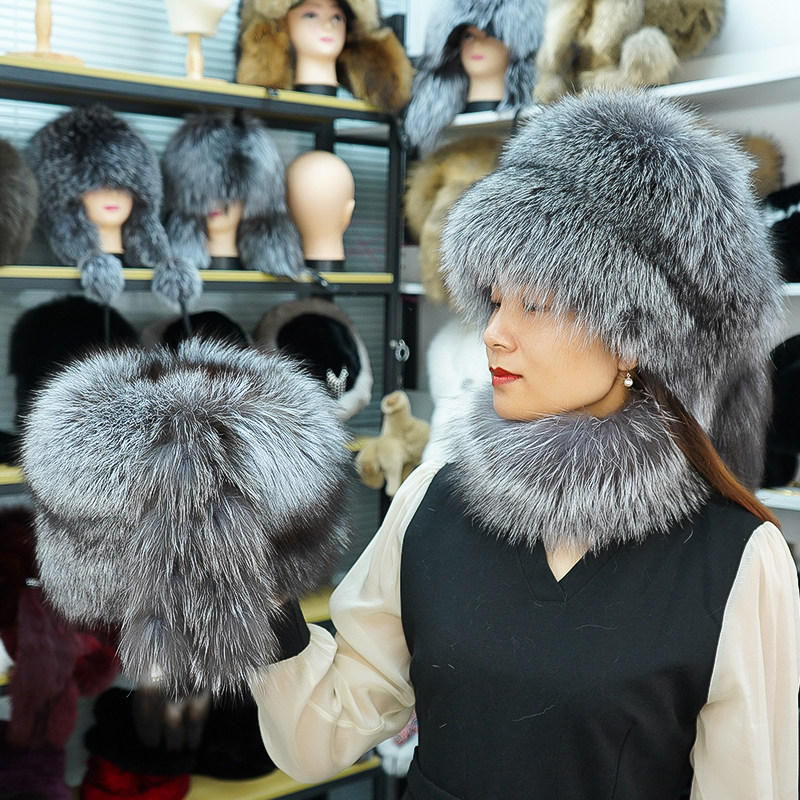 秋冬新款女士风雪帽皮草狐狸毛帽子雷锋圆顶帽蒙古贝雷帽保暖加厚